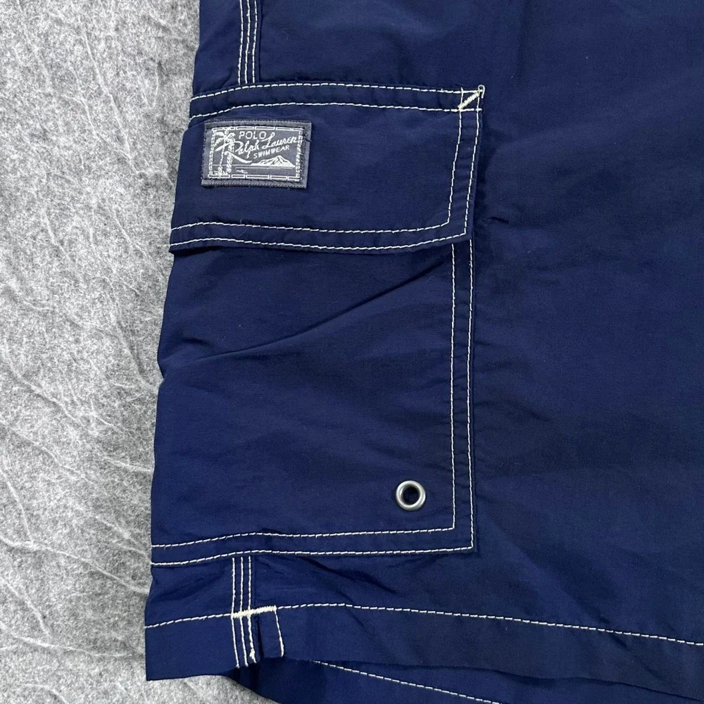 Polo Ralph Lauren Mens Navy Blue Cargo Swim Trunks Shorts Size Small Red Pony